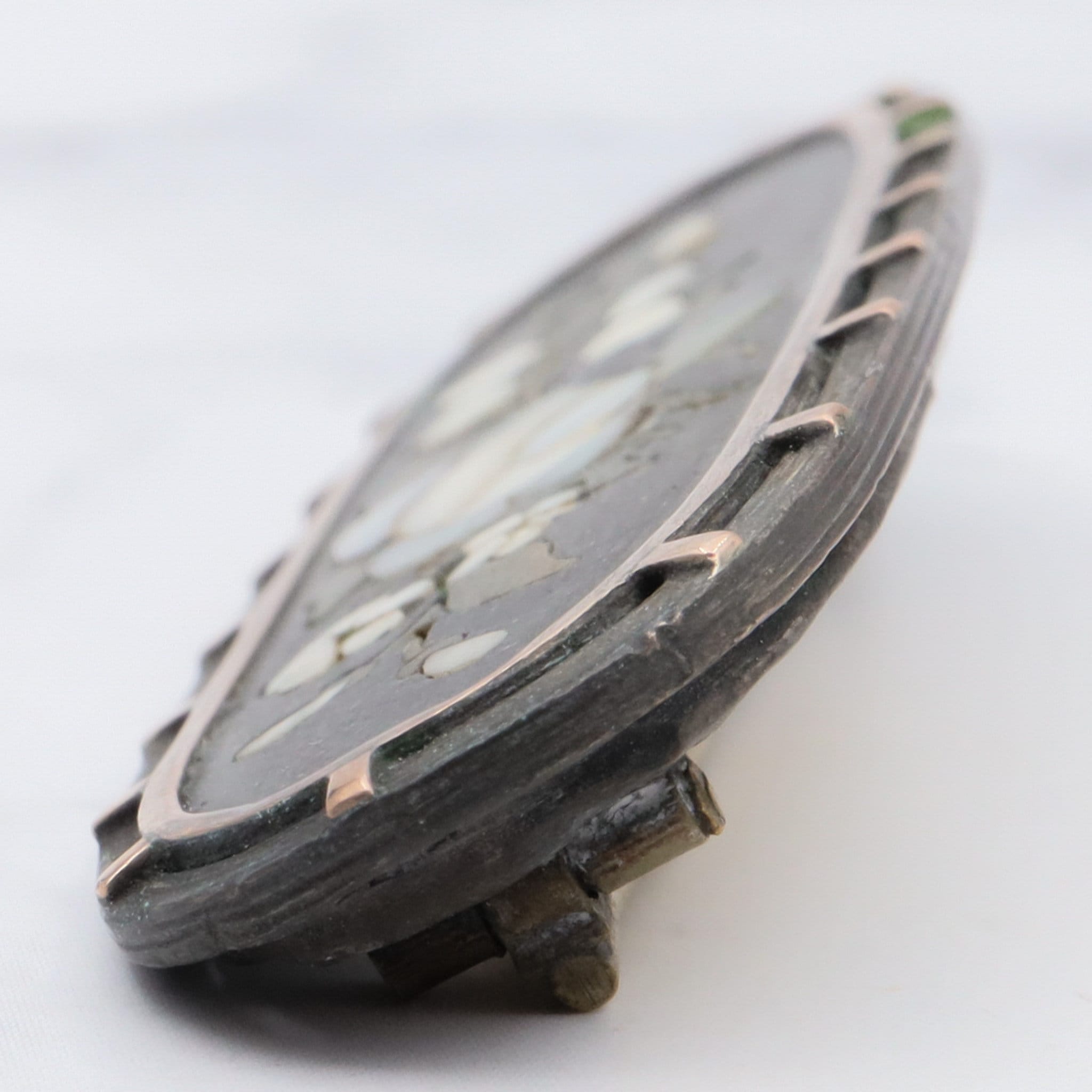 Antique victorian gold filled pietra dura oval flower brooch